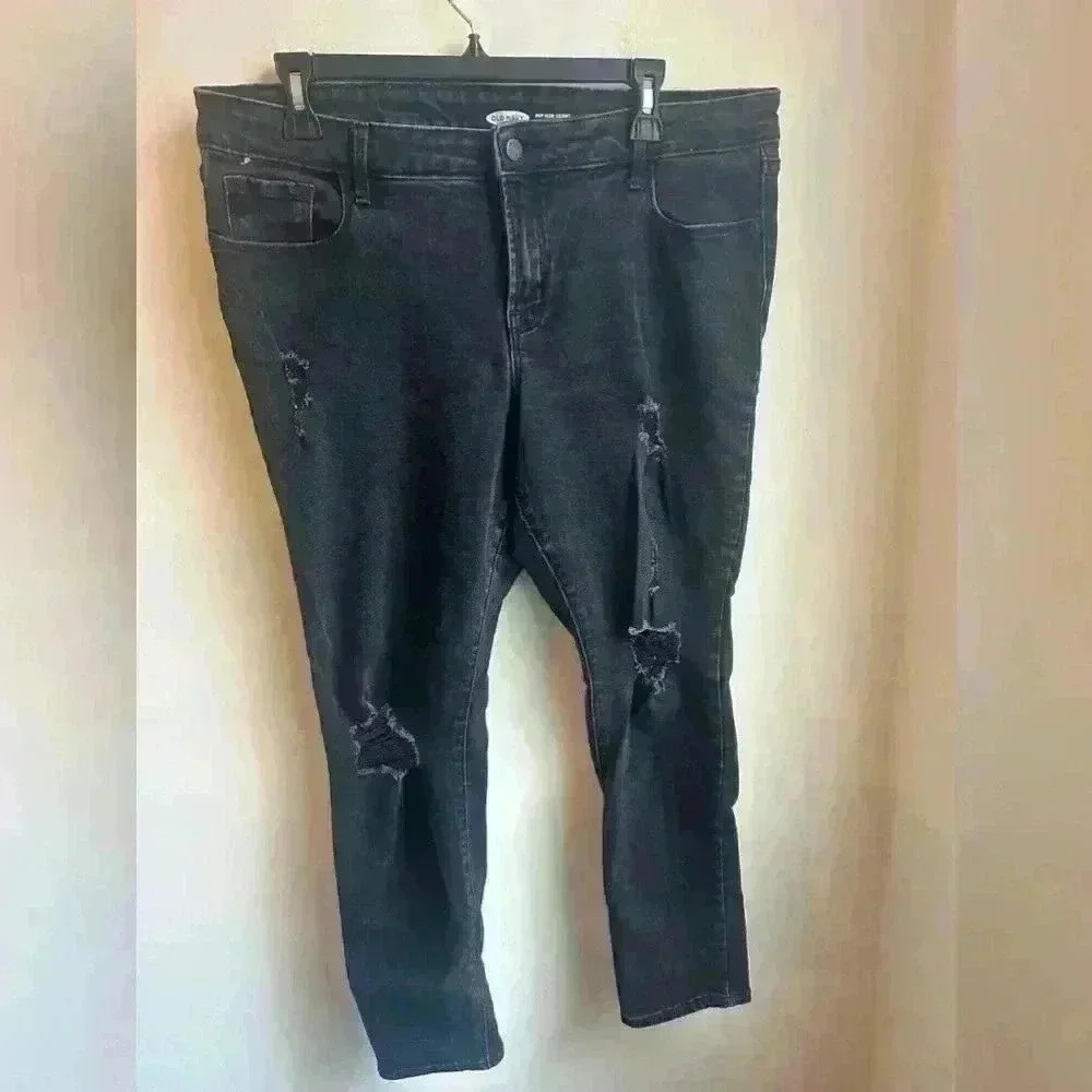 Old navy pop icon skinny black distressed jean size 14short